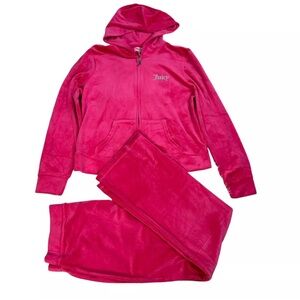 Juicy Couture Velour Track Jogger Suit XL Pant L Pink Hooded Y2K Athleisure Zip